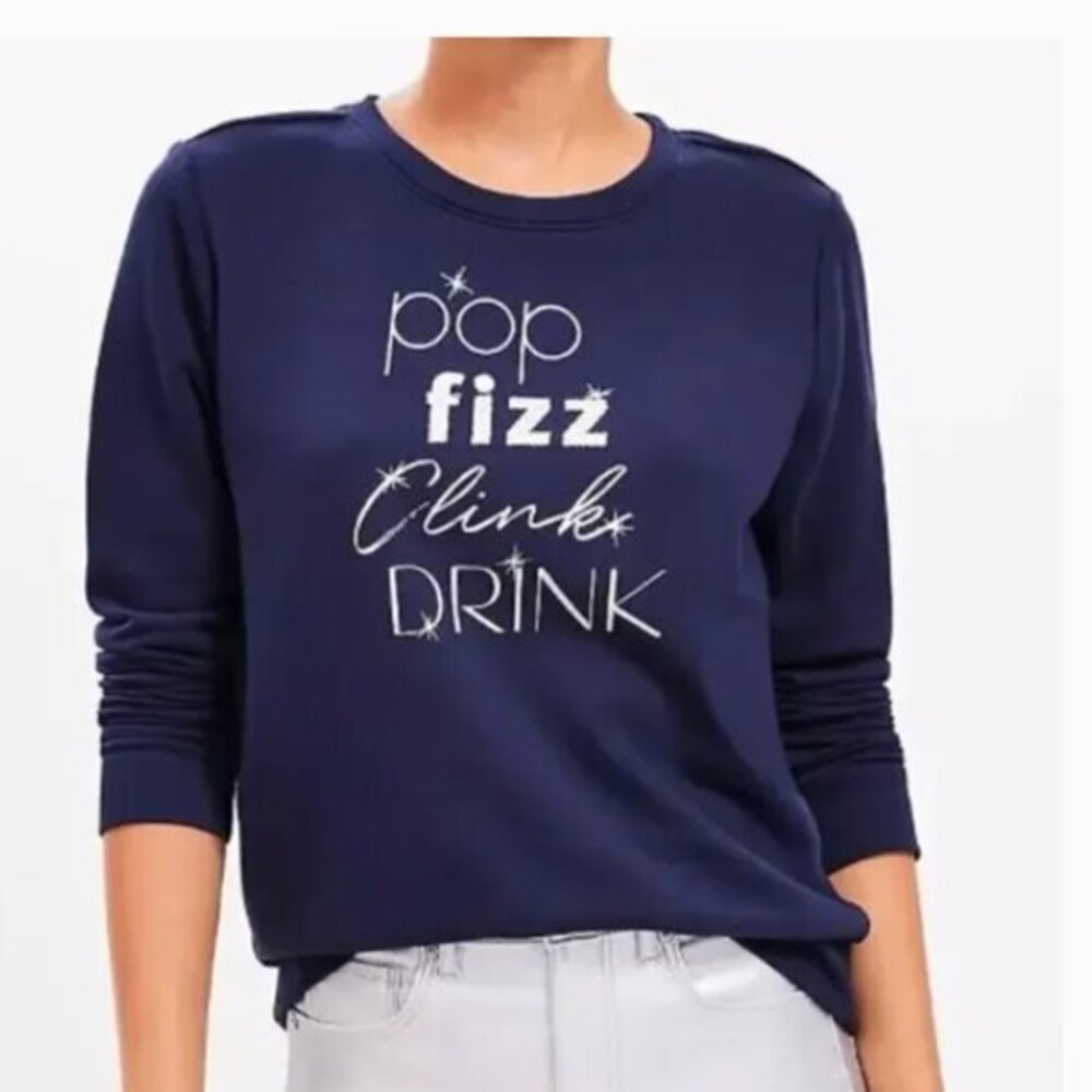 LOFT Pop Fizz Clink Drink Top Navy Blue French Terry Top Size Medium